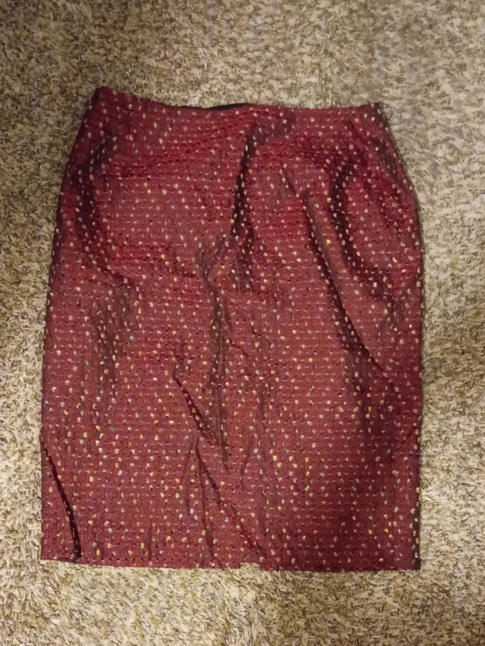 Maggy London urgundy Tweed Pencil Skirt with Subtle Metallic Dots Sz 10